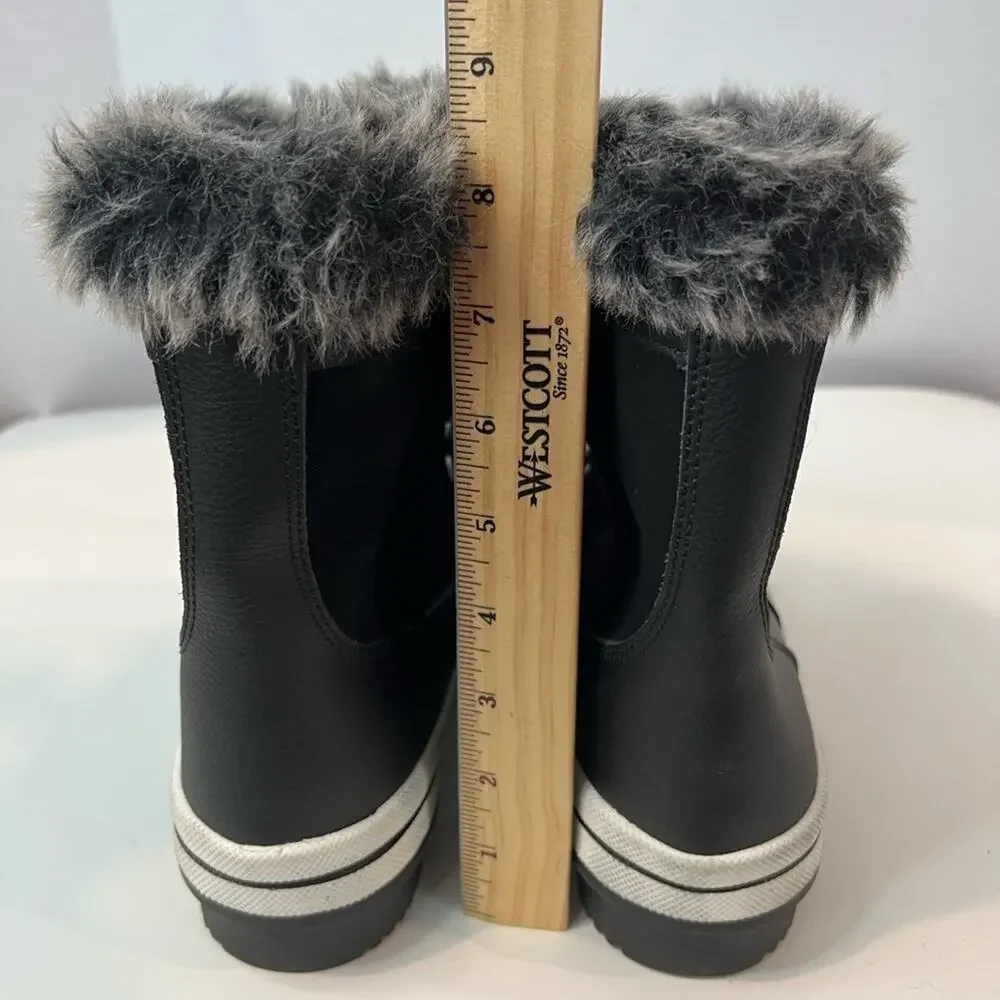 NEW Amazon Essentials Mid‎ Calf Snow Winter Black White Faux Fur Trim Boots 11
